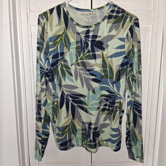 Hang Ten Tops - Hang Ten Women's Long-Sleeve Leaf Print Top - Blue/Green